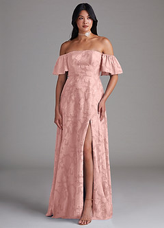 Azazie Sue Bridesmaid Dresses Powder Pink A-Line Off the Shoulder Floral Burnout Convertible Dress image5