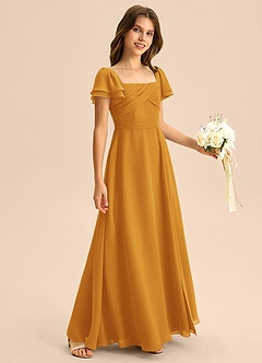 Azazie Azey Junior Butterscotch A-Line Ruched Chiffon Dress image5