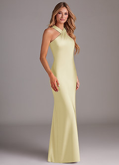 Azazie Doretta Bridesmaid Dresses Lemon Sorbet Mermaid Pleated Stretch Satin Dress image4