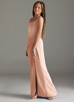 Azazie Mero Junior Rose Gold Mermaid Pleated Stretch Satin Dress image4