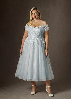 Azazie Rowe Hochzeitskleider A-Linie Schulterfrei Spitze Kleid Wolkig Blau image9