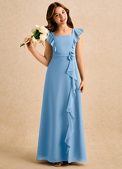 Azazie Soso Girls Formal Flower Girl Dresses Powder Blue A-Line Pleated Chiffon Dress image1