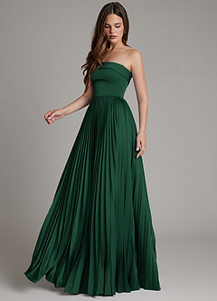 Azazie Mariana Bridesmaid Dresses Dark Green A-Line Pleated Stretch Satin Dress image7