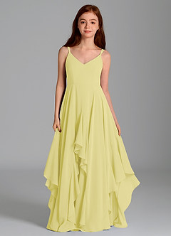 Azazie Karan Junior Abito A-Line in Chiffon Sorbetto Al Limone image4