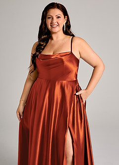 Azazie Elle Bridesmaid Dresses Paprika A-Line with Pockets Metallic Satin Dress image12