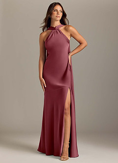 Azazie Kinsley Bridesmaid Dresses Desert Rose Mermaid Side Slit Stretch Satin Dress image1