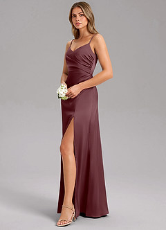 Azazie Azuree Bridesmaid Dresses Sangria A-Line Pleated Stretch Satin Dress image4