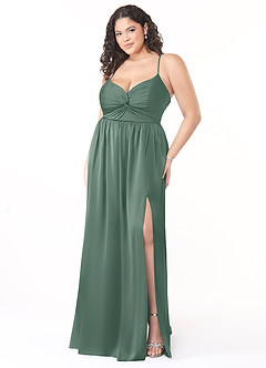 Azazie Raya Brautjungfernkleider A-Linie V-Hals Gefaltet Stretch-Satin Kleid Eukalyptus image9