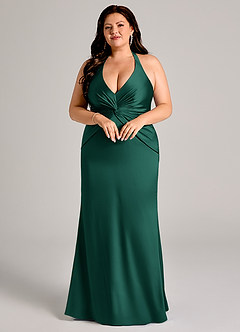 Azazie Valerie Bridesmaid Dresses Emerald Mermaid Pleated Stretch Satin Dress image9