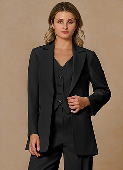 front Margaret Black Cotton Linen Blend Blazer