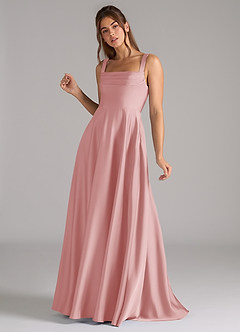 Azazie Shaude Bridesmaid Dresses Powder Pink A-Line Pleated Stretch Satin Dress image5