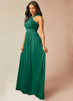 Azazie Hillian Robes de demoiselle d'honneur Robe Trapèze en Maille Dos nu plissé émeraude image3