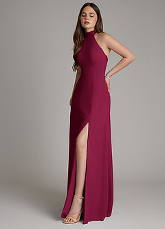 Azazie Myra Bridesmaid Dresses Burgundy A-Line High Neck Chiffon Dress image6