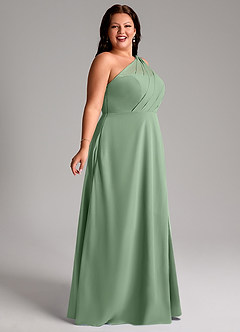 Azazie Phaedra Bridesmaid Dresses Matcha A-Line One Shoulder Chiffon Dress image11