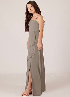 Azazie Kaylee Junior Taupe A-Line with Belt Chiffon Dress image3