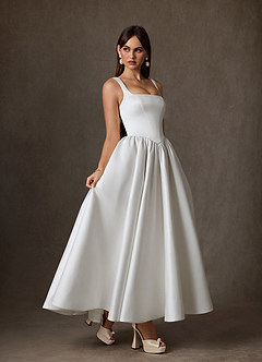 Azazie Verina Wedding Dresses Diamond White A-Line with Pockets Satin Dress image1