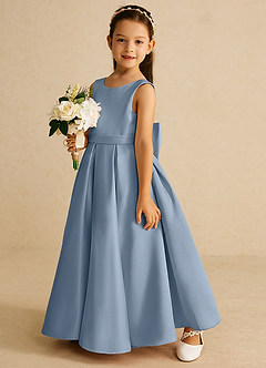 Azazie Pipsy Flower Girl Dresses Dusty Blue A-Line Bow Matte Satin Dress image2
