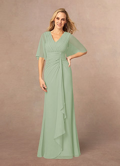 Azazie Carson Mother of the Bride Dresses Dusty Sage A-Line V-Neck Lace Chiffon Dress image1