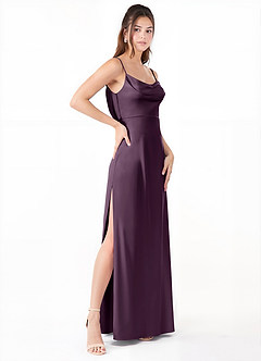 Azazie Alaija Bridesmaid Dresses Plum Mermaid Side Slit Stretch Satin Dress image3