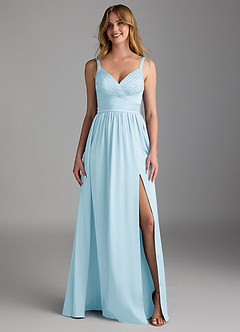 Azazie Chanel Bridesmaid Dresses Sky Blue A-Line Pleated Stretch Satin Dress image5