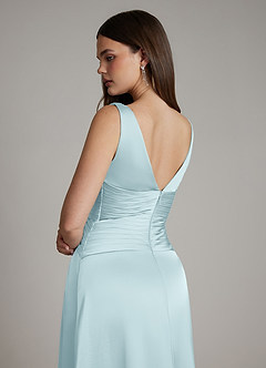 Azazie Pauline Brautjungfernkleider A-Linie Plissee Stretch-Satin Kleid Wolke Blau image4