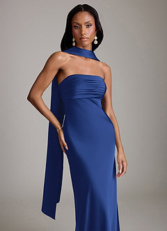 Azazie Saylor Vestidos de damas de honor Vestido de Azul Real de Satén Elástico de Corte Sirena con Sin tirantes image1