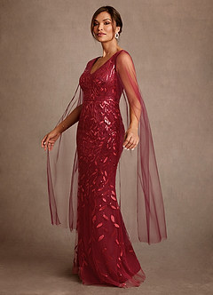 Azazie Arizona vestidos de madre de la novia Vestido de Cabernet de Tul de Corte Recto con Encaje image4