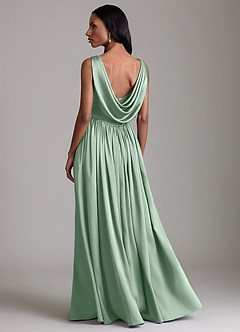 Azazie Novi Vestidos de damas de honor Vestido de Agave de Satén Elástico de Corte en A con Con bolsillos image2