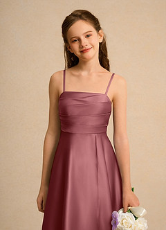 Azazie Pebbles Junior Formal Jurken voor bloemenmeisjes A-Lijn Jurk van Mat Satijn Geplooid Amethist image4