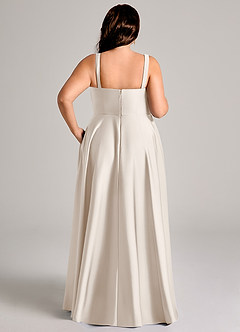 Azazie Shaude Bridesmaid Dresses White Alabaster A-Line Pleated Stretch Satin Dress image14
