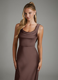 Azazie Elena Bridesmaid Dresses Ganache Mermaid Pleated Stretch Satin Dress image3