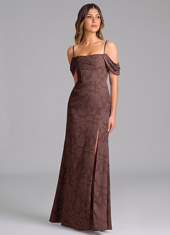 Azazie Saige Bridesmaid Dresses Espresso A-Line Off the Shoulder Floral Burnout Convertible Dress image5