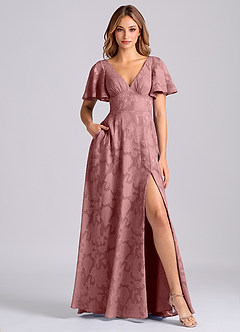 Azazie Kimber Bridesmaid Dresses Dusty Rose A-Line with Pockets Floral Burnout Dress image1