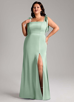 Azazie Frostine Vestidos de damas de honor Vestido de Agave de Satén Elástico de Corte en A con Lazo image7