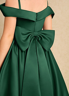 Azazie Favia Flower Girl Dresses Dark Green A-Line Off the Shoulder Matte Satin Dress image7