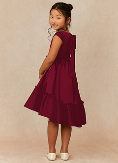 Azazie Lee Flower Girl Dresses Burgundy A-Line Bow Stretch Satin Dress image4