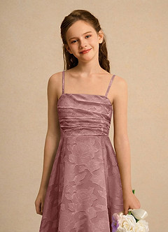 Azazie Pebbles Girls Formal Venta Final Vestido de Rosa Polvorienta de Devorado Floral de Corte en A con Plisado image2