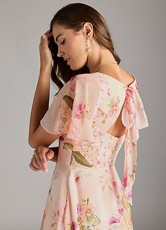 Azazie Kimber Bridesmaid Dresses Abstract Bouquet Floral A-Line Flounce Sleeve Chiffon Dress image6