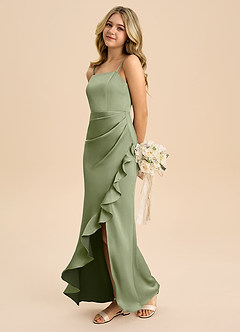 Azazie Buzzy Junior Pistachio Sheath Pleated Stretch Satin Dress image6