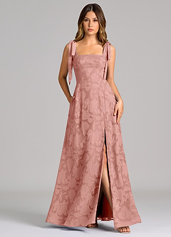 Azazie Debra Bridesmaid Dresses Rosette A-Line with Pockets Floral Burnout Dress image1