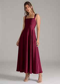 Azazie Shaude Bridesmaid Dresses Burgundy A-Line Pleated Stretch Satin Dress image4