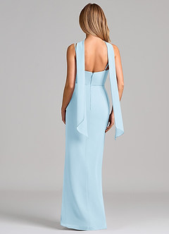 Azazie Calandra At-home Try On Dresses Dusty Sage Sheath Pleated Chiffon Dress image2