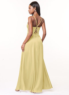 Azazie Maksim Bridesmaid Dresses Lemon Sorbet A-Line V-Neck Stretch Satin Dress image2