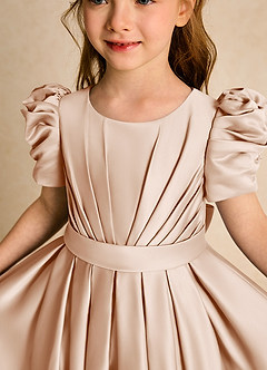 Azazie Miriam Abiti da Ragazza di Fiori Abito Principessa in Raso Opaco Plissettato Rosa Inglese image8