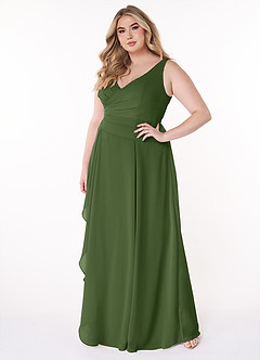 Azazie Kori Final Sale Olive A-Line Pleated Chiffon Dress image8