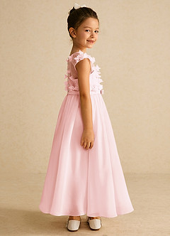 Azazie Arlo Robe Demoiselle D'honneur Fillette Robe Trapèze en Mousseline de soie Arc Rose Pâle image3