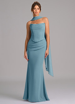 Azazie Sorrel Vestidos de damas de honor Vestido de Azul Malhumorado de Gasa de Corte Sirena con Corsé image4