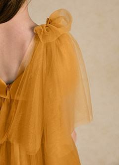 Azazie Duchess Flower Girl Dresses Butterscotch A-Line with Sleeves Tulle Dress image6