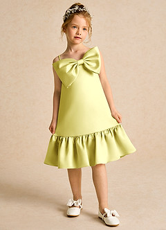 Azazie Kiwi Blumenmädchenkleider A-Linie Spaghetti Riemen Matte Satin Kleid Zitronensorbet image4