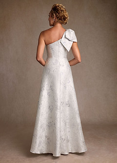 Azazie Margerie Mother of the Bride Dresses Silver Jacquard A-Line One Shoulder Floral Jacquard Dress image3